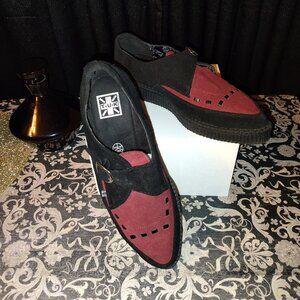 T.U.K. Black and Burgundy Suede Pointed Buckle Creepers Size 12 Psychobilly
